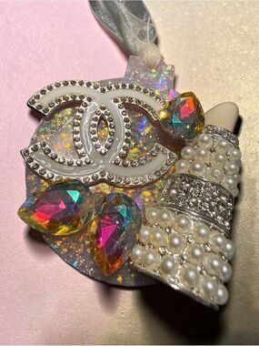 Ornament Rhinestone Pearl Crystal Gem Decor Handmade Pink Glam Hanging Decor